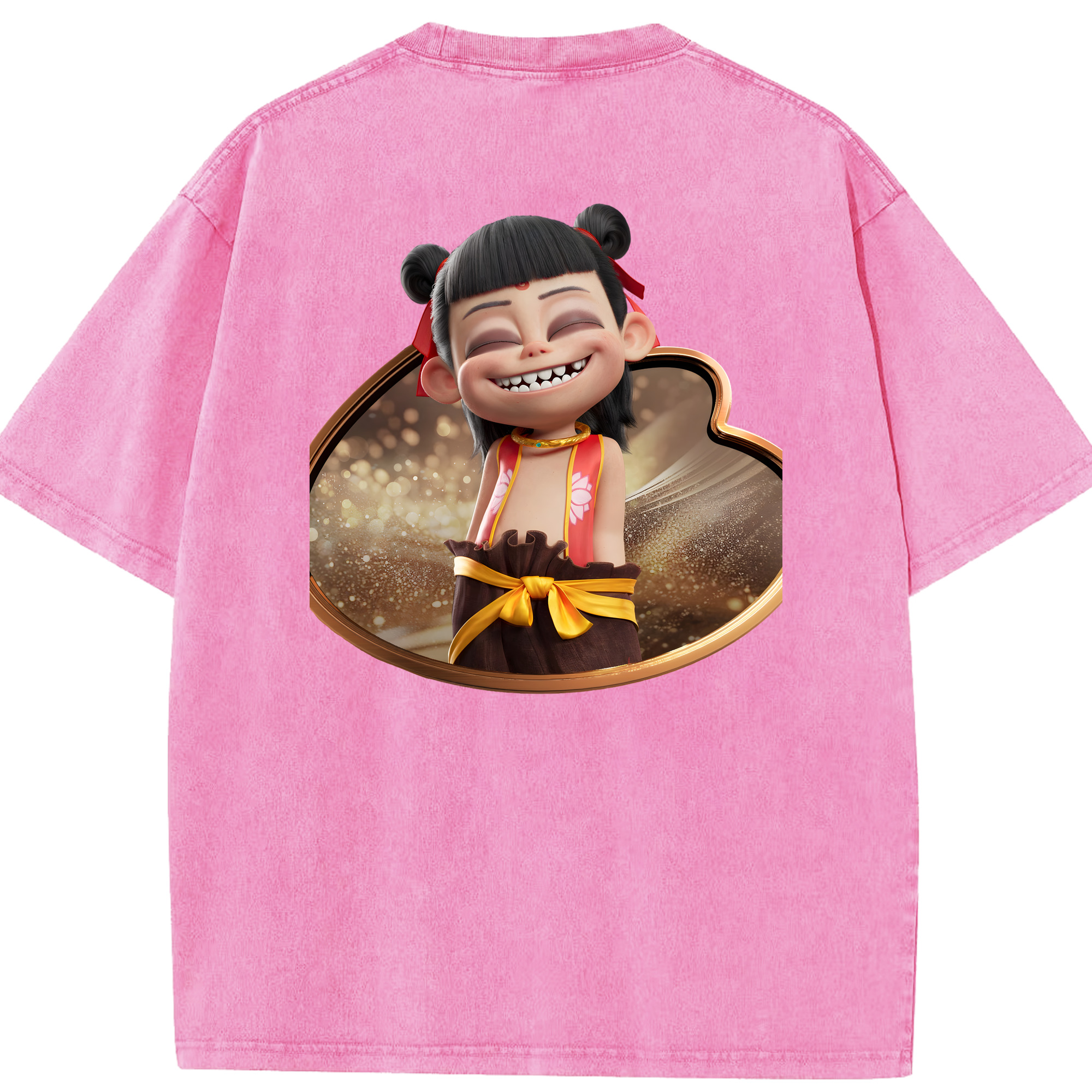 （画像用） Ne Zha 2 ナタ 魔童の大暴れ 綿100% ヴィンテージ風 半袖Tシャツ（背面プリント）